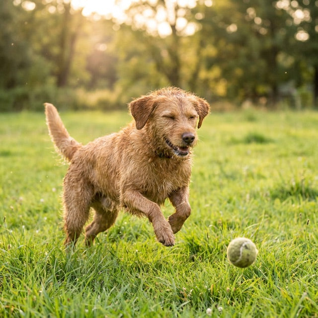 Perro jugando con energía y vitalidad
